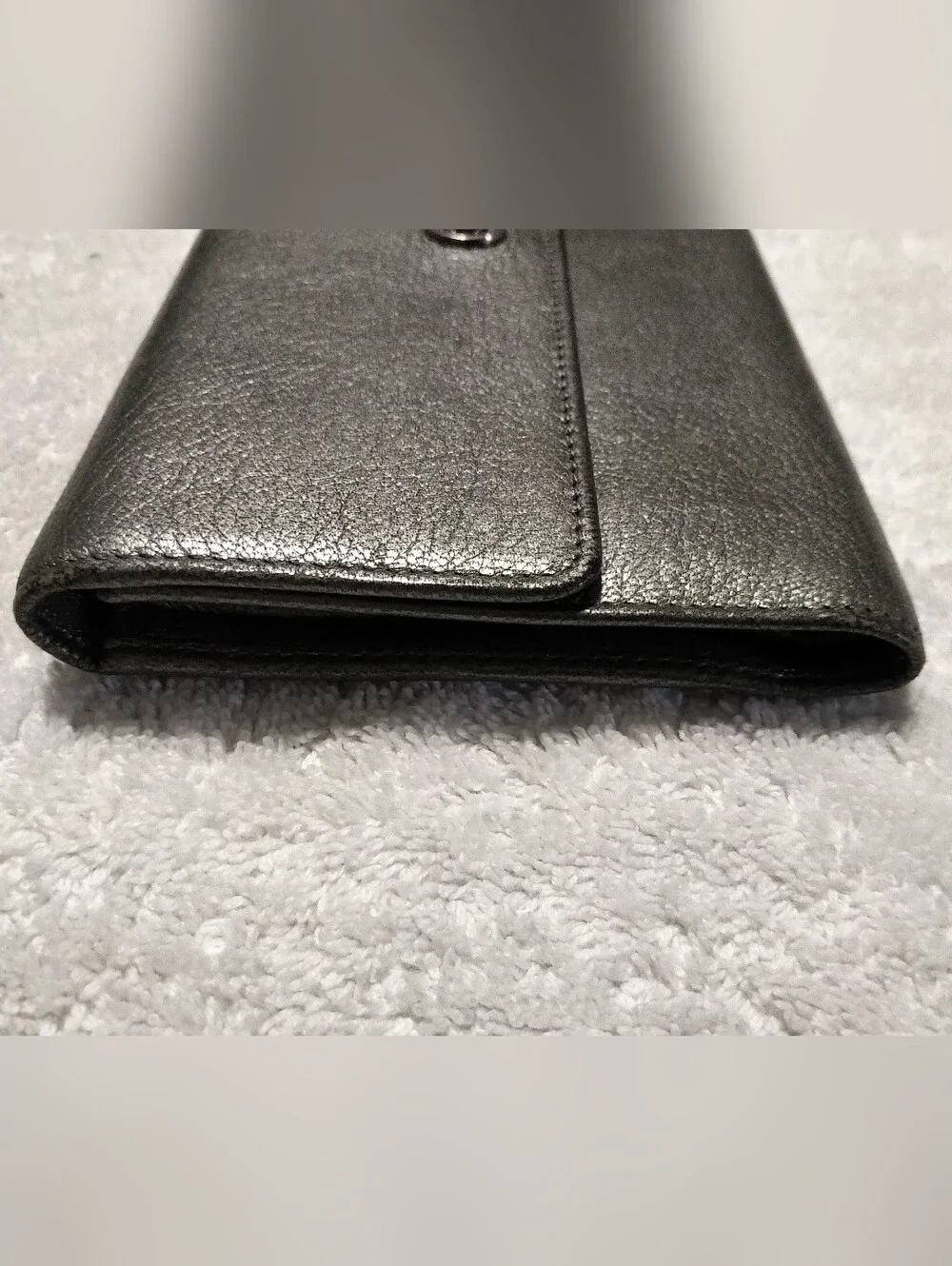 Authentic Chanel Metallic Silver Tri-fold Wallet - Silver CC Logo